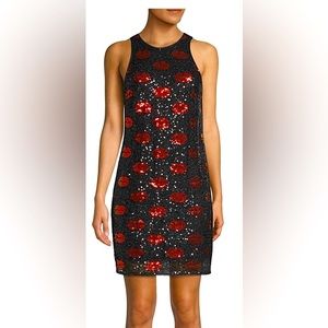 Aiden Mattox sequin lip print shift dress
